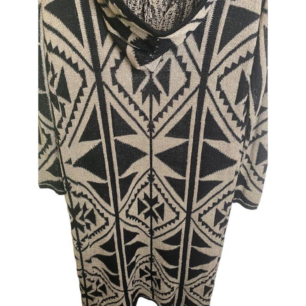 FOREVER 21 BLACK/BEIGE HOODED OPEN FRONT MAXI CARDIGAN SIZE: S - Picture 2 of 6